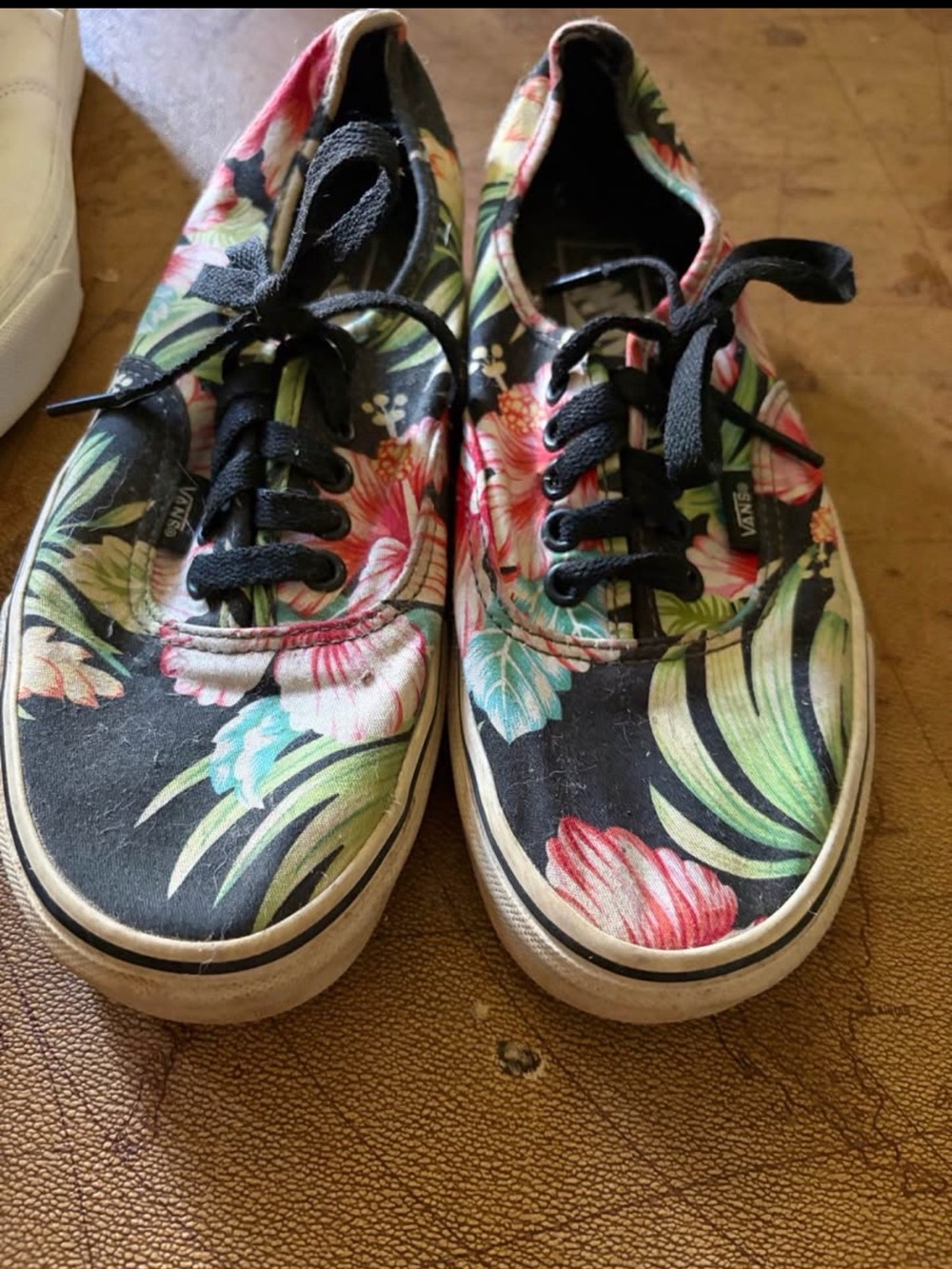 Vans Black Floral Canvas Sneakers with Pink & Green Accents